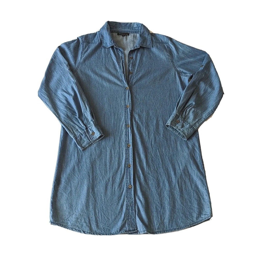 Chic Connection Women's Size XL Blue Denim‎ Dress Roll Tab Long Sleeve Coverup